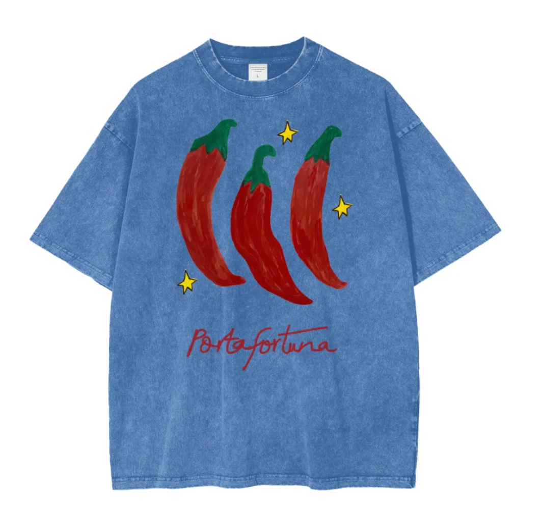 Short Sleeve Tee - Portafortuna Chilli - Blue